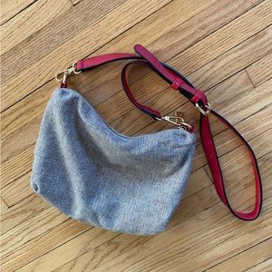 Twead and Red Leather Cross Body Purse